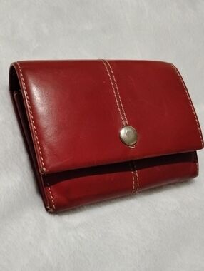 Tod's Red Leather Snap Wallet with Top Stitching